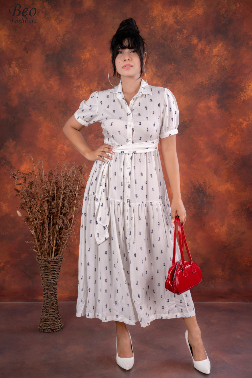 Frill Gathered Printed Maxi Dress